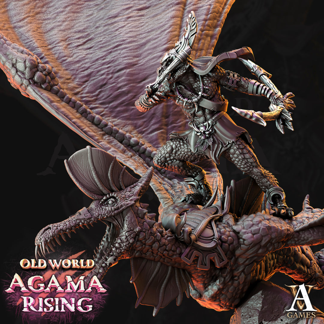 Quetzal Riders unpainted resin lizardfolk miniature by Archvillain Games, 28-32mm DnD tabletop model.