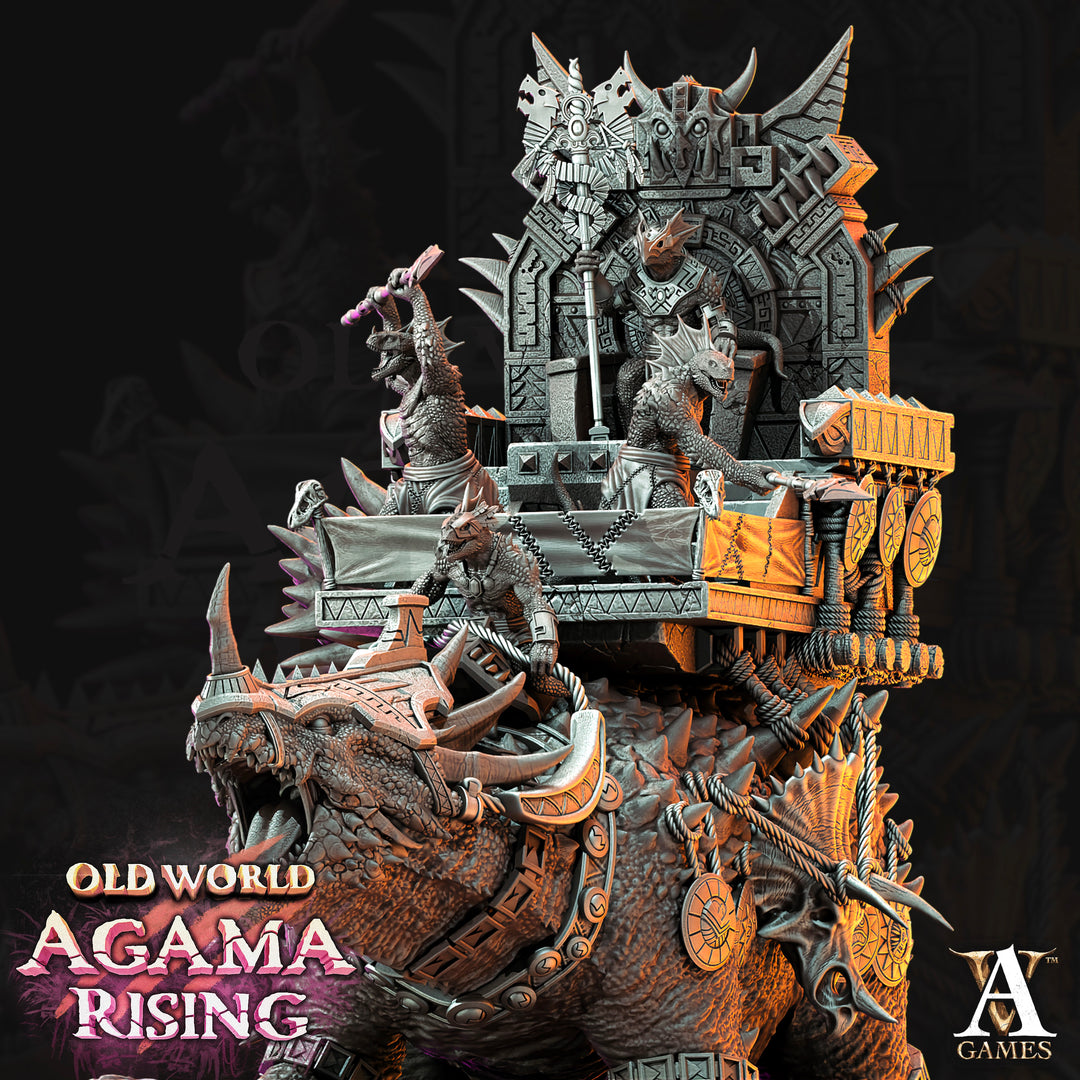 Titanoceratus Warband unpainted resin lizardfolk centerpiece miniature by Archvillain Games, 28-32mm DnD tabletop model.