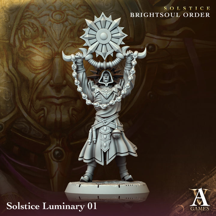 Solstice Luminaries unpainted resin angel miniature by Archvillain Games, 28-32mm DnD tabletop model.
